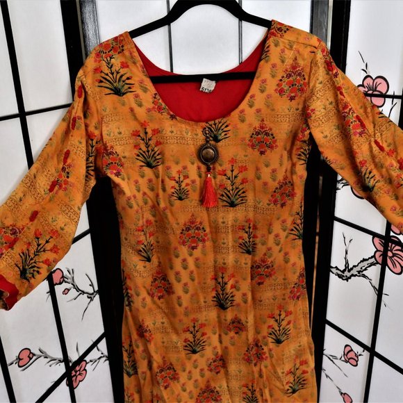 Orange and Yellow Kurta Dress Tunic Large - Picture 2 of 8